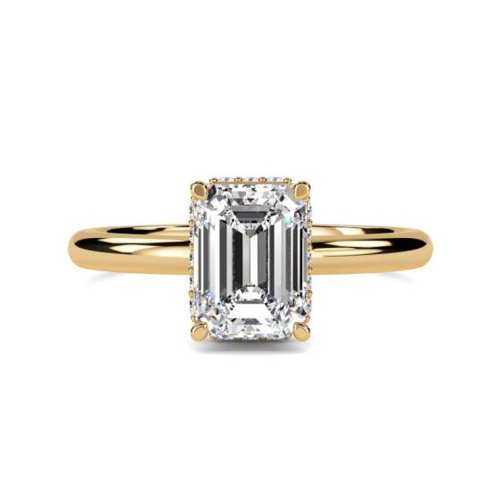1.35ct VVS1/D Lab Grown Emerald Cut Diamond Hidden Halo Ring in 18k Yellow Gold