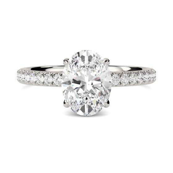 3.74ct VVS2/E Lab Grown Oval Diamond Hidden Halo Shoulder Set Ring in Platinum