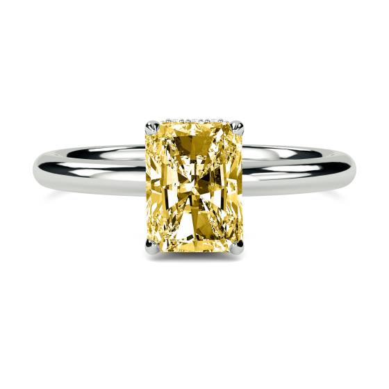 Ring mit strahlend gelbem Diamanten und Halo-Fassung