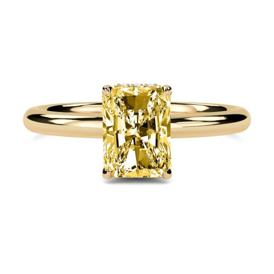Ring mit strahlend gelbem Diamanten und Halo-Fassung