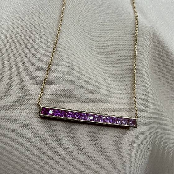 0.86ct Princess Pink Sapphire 18Inches Bar Pendant with Chain in 9k Yellow Gold