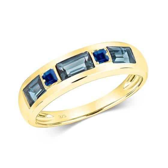 Herrenring mit 1,00 ct Prinzess- und Baguetteschliff, blauem Saphir und Lünettenfassung