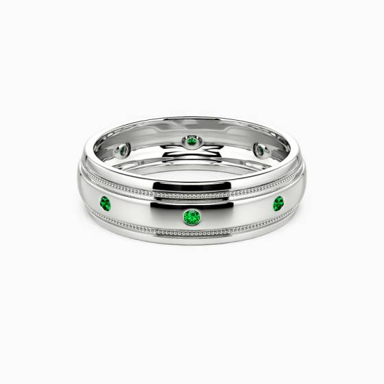 Herrenring mit 5 mm Durchmesser, 0,12 ct rundem grünem Smaragd in Lünettenfassung