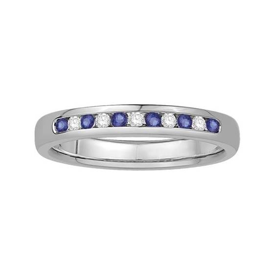 0,15 ct VS/E-F 3 mm blauer Saphir und natürlicher Diamant Eternity-Ring