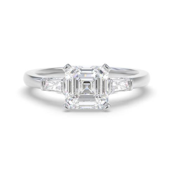 Eleganter Trilogie-Ring mit Asscher- und Baguette-Diamanten