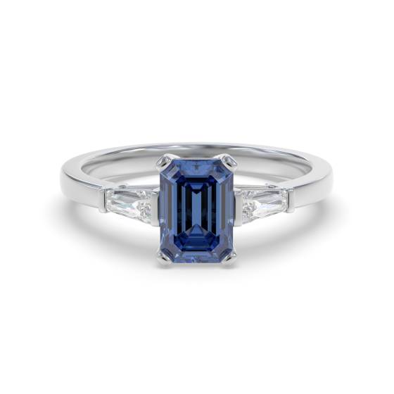 Trilogie-Ring aus smaragdgrünem Saphir und Baguette-Diamanten