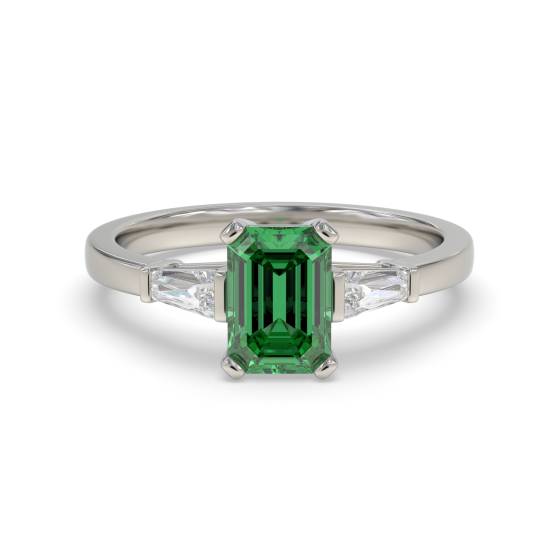 Trilogie-Ring mit Smaragd und Baguette-Diamanten