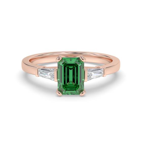 Trilogie-Ring mit Smaragd und Baguette-Diamanten
