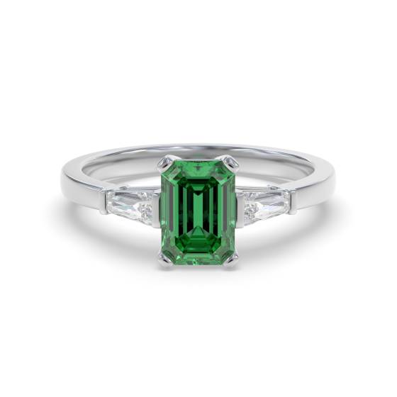 Trilogie-Ring mit 0,50 ct VS/E-F grünem Smaragd und Baguette-Naturdiamanten