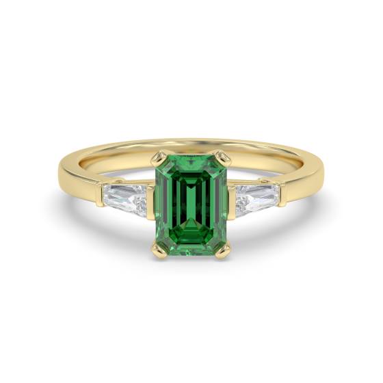 Trilogie-Ring mit Smaragd und Baguette-Diamanten