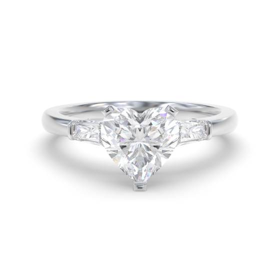 Eleganter Trilogie-Ring mit Herz- und Baguette-Diamanten