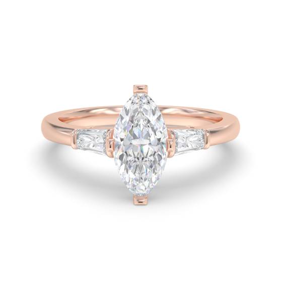 Eleganter Trilogie-Ring mit Marquise- und Baguette-Diamanten
