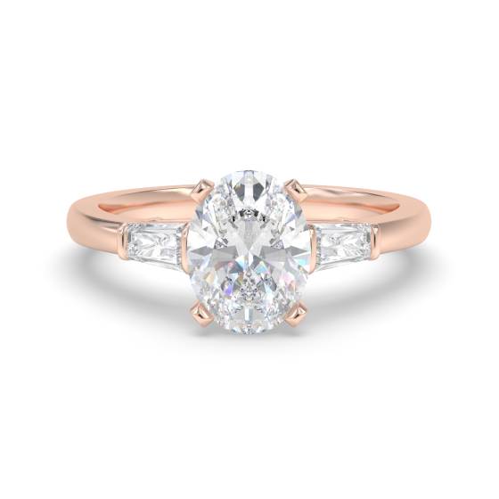 Eleganter Trilogie-Ring mit ovalen und Baguette-Diamanten