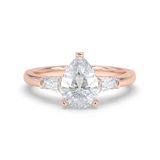 Eleganter Trilogie-Ring mit Birnen- und Baguette-Diamanten