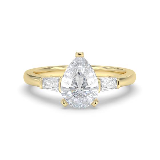 Eleganter Trilogie-Ring mit Birnen- und Baguette-Diamanten