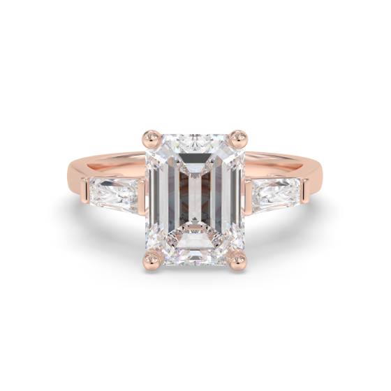 Einzigartiger Smaragd- und Baguette-Diamant-Trilogie-Ring