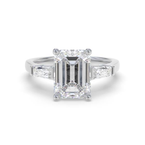 Einzigartiger Smaragd- und Baguette-Diamant-Trilogie-Ring