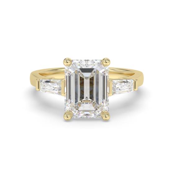 Einzigartiger Smaragd- und Baguette-Diamant-Trilogie-Ring
