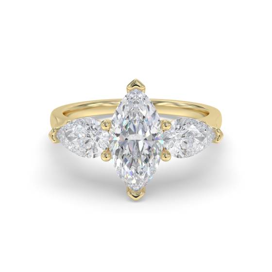 Einzigartiger Trilogie-Ring mit Marquise- und Birnenschliff-Diamanten