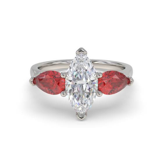 Marquise-Diamant- und Rubin-Trilogie-Ring