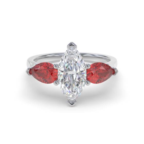 Marquise-Diamant- und Rubin-Trilogie-Ring