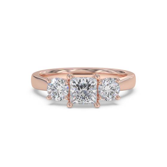 Stilvoller Trilogie-Ring mit Prinzess- und Runddiamanten