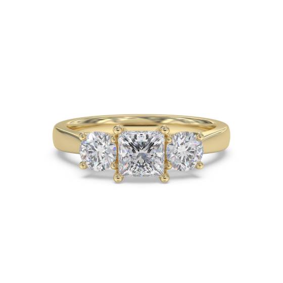 Stilvoller Trilogie-Ring mit Prinzess- und Runddiamanten