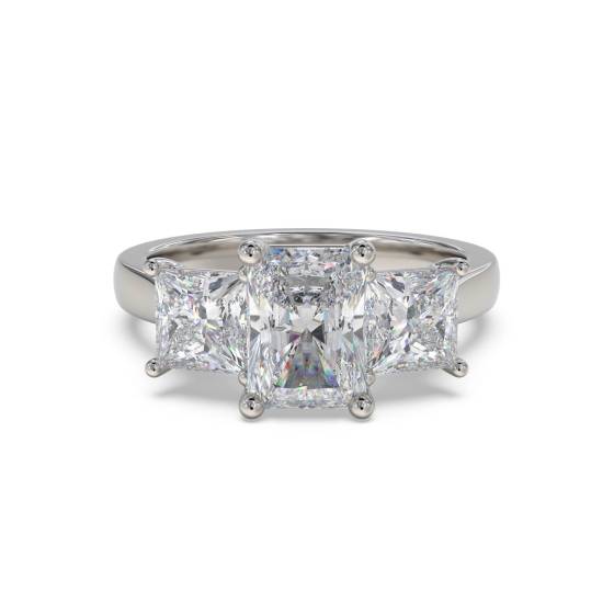 Schlichter Trilogie-Ring mit Radiant- und Prinzessdiamanten
