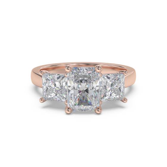 Schlichter Trilogie-Ring mit Radiant- und Prinzessdiamanten