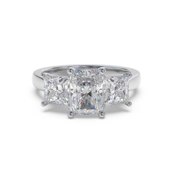 Schlichter Trilogie-Ring mit Radiant- und Prinzessdiamanten