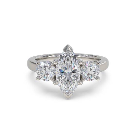Moderner Trilogie-Ring mit Marquise- und Rundschliff-Diamanten