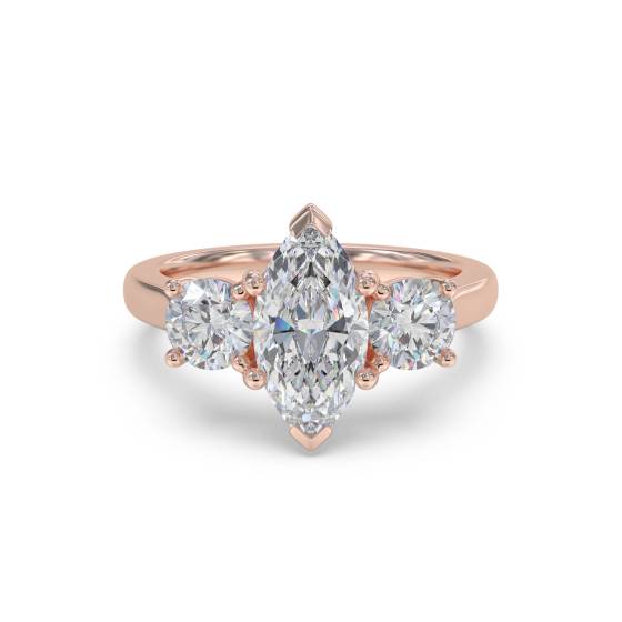 Moderner Trilogie-Ring mit Marquise- und Rundschliff-Diamanten