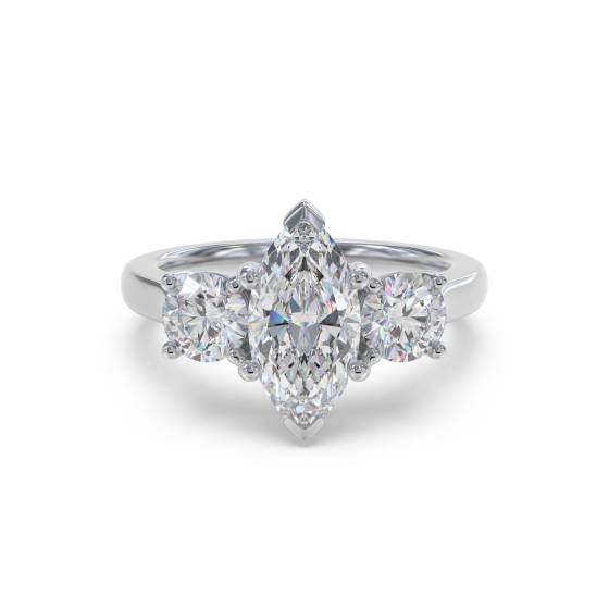 Moderner Trilogie-Ring mit Marquise- und Rundschliff-Diamanten