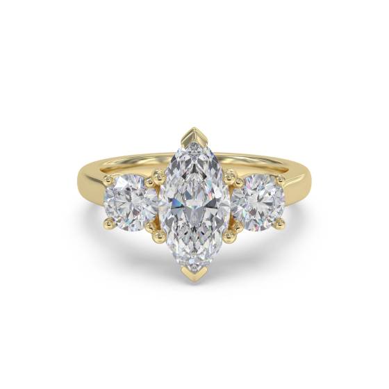Moderner Trilogie-Ring mit Marquise- und Rundschliff-Diamanten