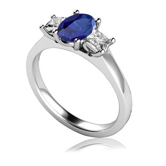 1.00ct SI1/F Oval Gemstone and Princess Natural Diamond Trilogy Ring in 18k White Gold