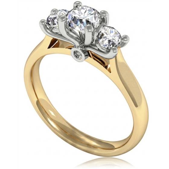 3.91ct VVS2/F Lab Grown Round Cut Diamond Trilogy Ring in 18k Yellow/White Gold