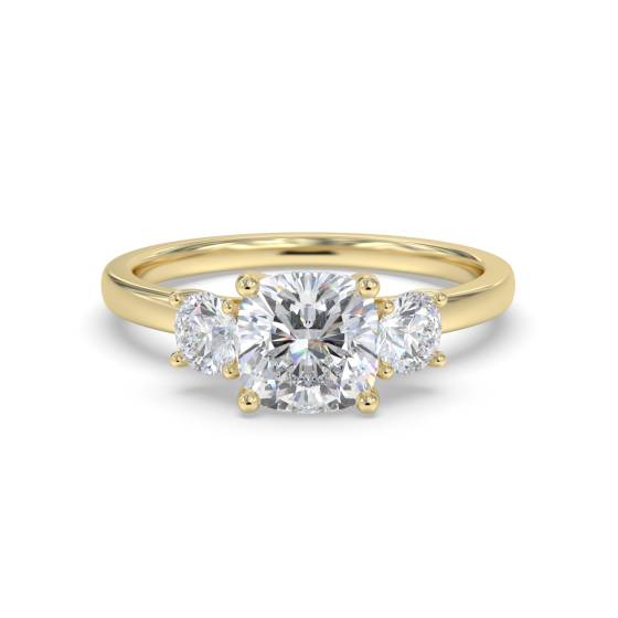 Klassischer Trilogie-Ring mit Kissen- und Runddiamanten