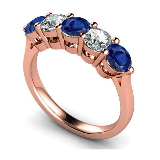 Halb-Ewigkeitsring mit 5 Steinen: Diamant und blauer Saphir