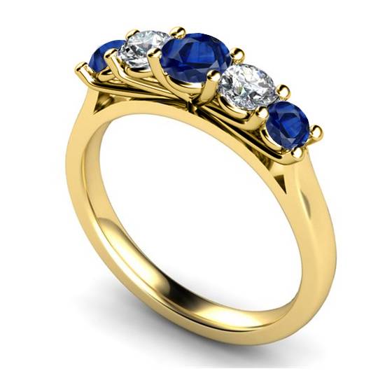 Halb-Ewigkeitsring mit 5 Steinen: Diamant und blauer Saphir