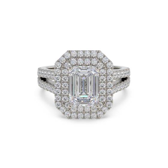 Smaragd-Diamant-Halo-Schulter-Set-Ring