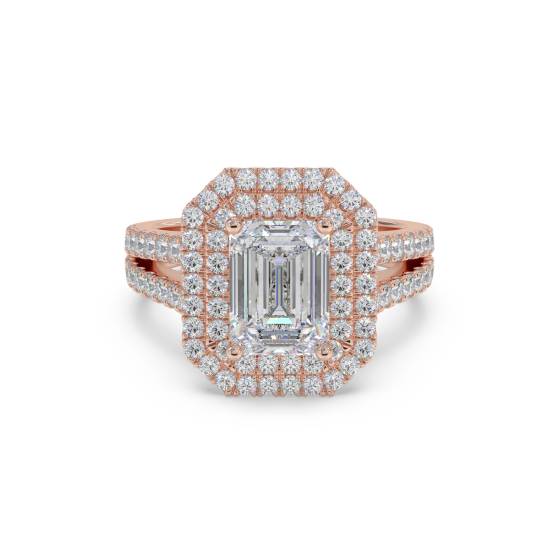 Smaragd-Diamant-Halo-Schulter-Set-Ring