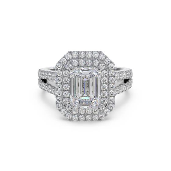 Smaragd-Diamant-Halo-Schulter-Set-Ring
