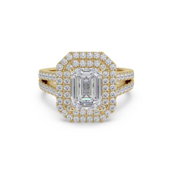 Smaragd-Diamant-Halo-Schulter-Set-Ring