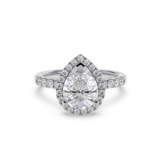 Birnenförmiger Diamantring mit Halo-Schulterfassung