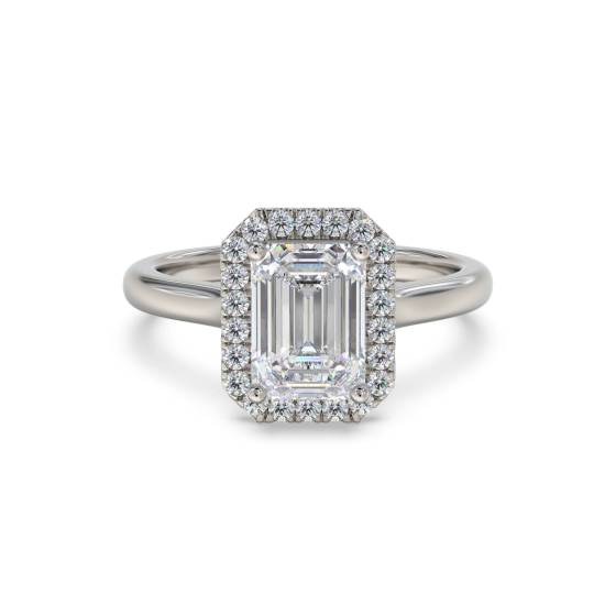 Smaragd-Diamant-Ring mit einzelnem Halo