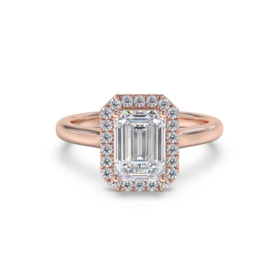 Smaragd-Diamant-Ring mit einzelnem Halo