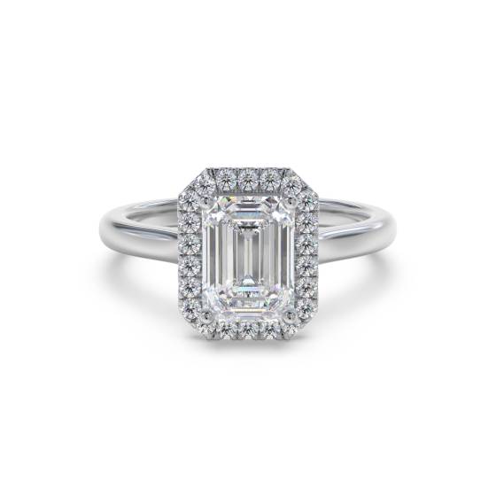 Smaragd-Diamant-Ring mit einzelnem Halo