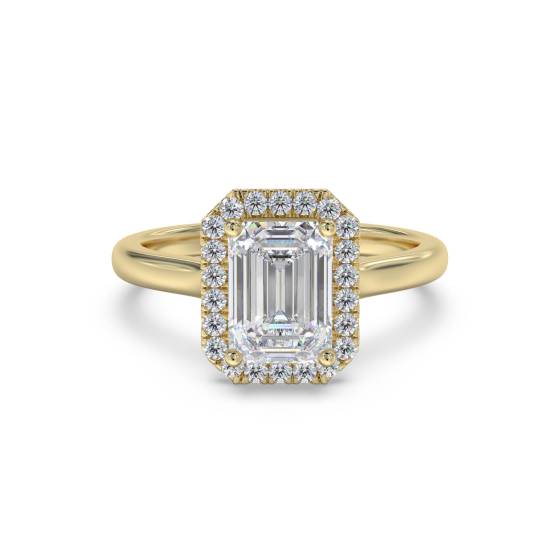 Smaragd-Diamant-Ring mit einzelnem Halo