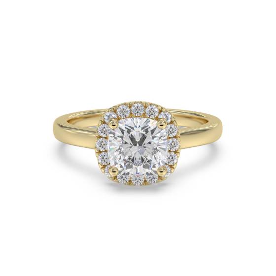 Kissenförmiger Diamantring mit einzelnem Halo