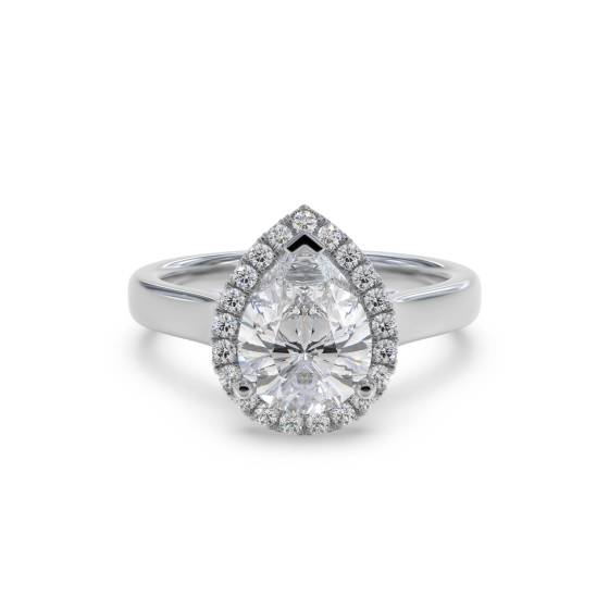 Birnenförmiger Diamantring mit einzelnem Halo